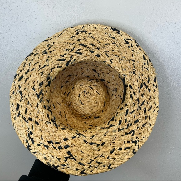 Handmade Womens M/L Woven Straw Hat with Navy Accents Beach Travel Vacation - Picture 6 of 8